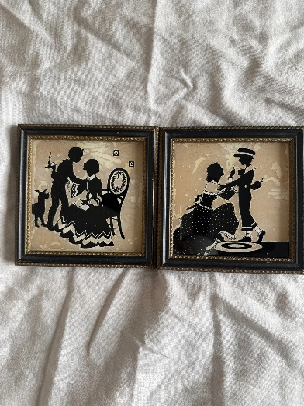 Vintage Framed Silhouette Prints – Set of 2 Black & Cream Victorian Style